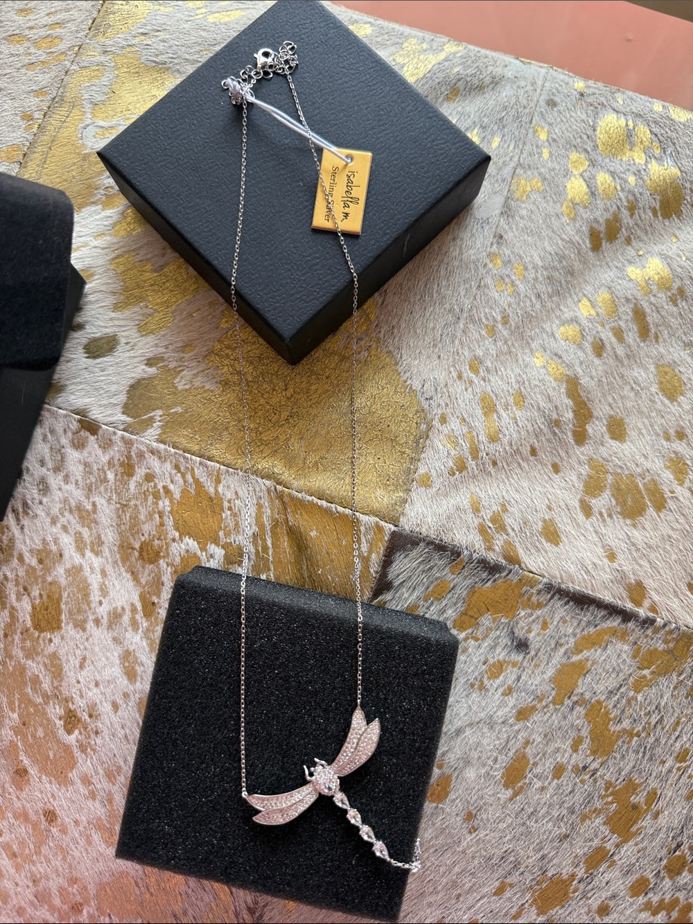 NWT Isabella M. Sterling Silver Dragonfly Pendant Necklace with Clear Crystals - Picture 2 of 5